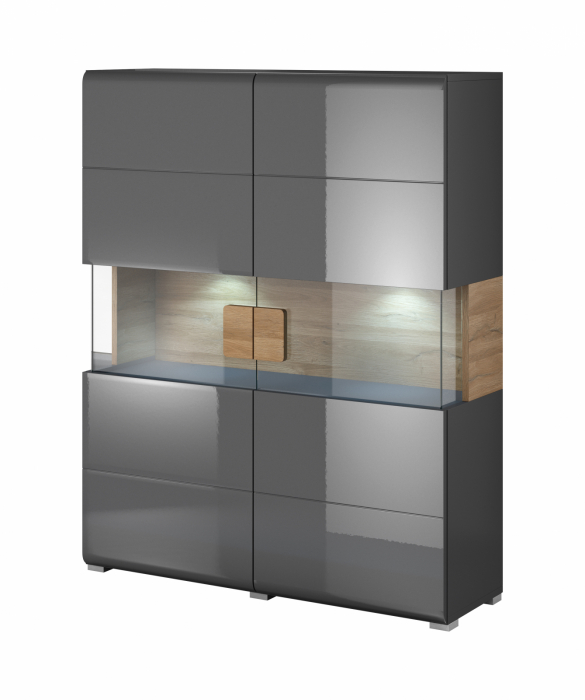 Set mobilier living modern Vinson 3 piese gri lucios MDF/stejar, comoda Tv 160 cm [6]
