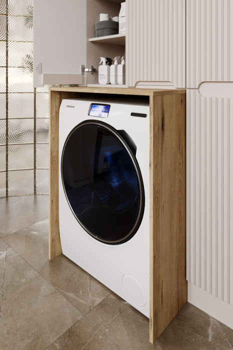 Set Mobilier Baie Nova Cashmere, cu Mască Mașină de Spălat și Dulapuri Înalte, Cașmir Mat - COMAD [7]