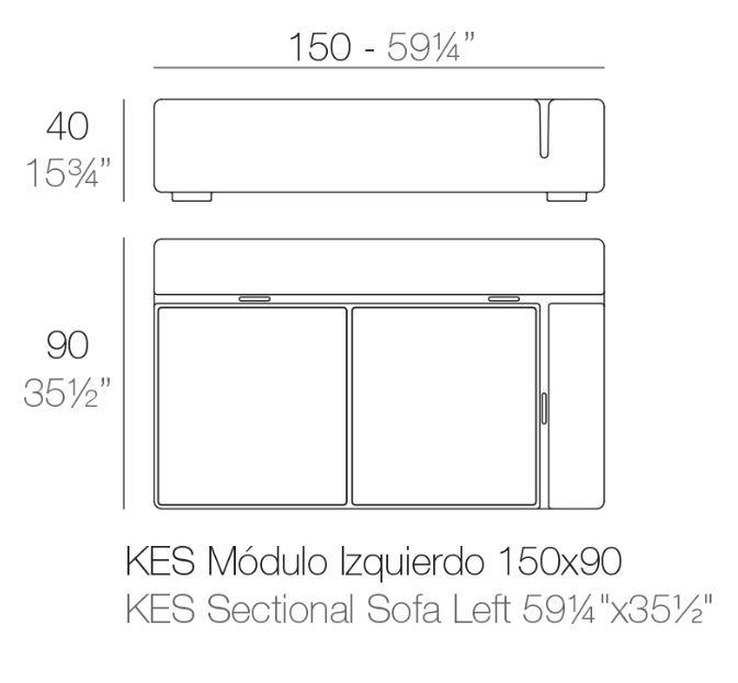 Sezut modul stanga canapea premium Kes pentru exterior 150x90x40 cm, 64002 - Vondom [2]