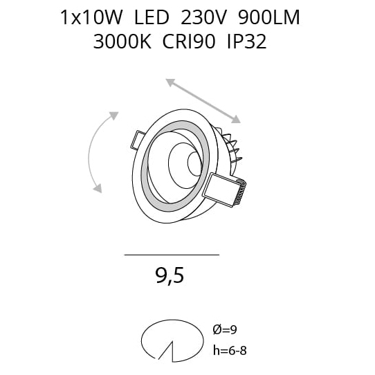 Spot alb rotund iluminare LED Lens Ø 9,5 cm metal/acril, H0109 - Maxlight [4]