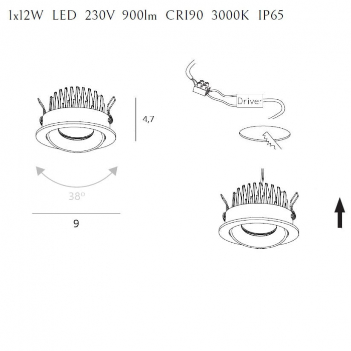 Spot LED alb ajustabil Flann Ø 9 cm metal/acril IP65, H0094 - Maxlight [4]