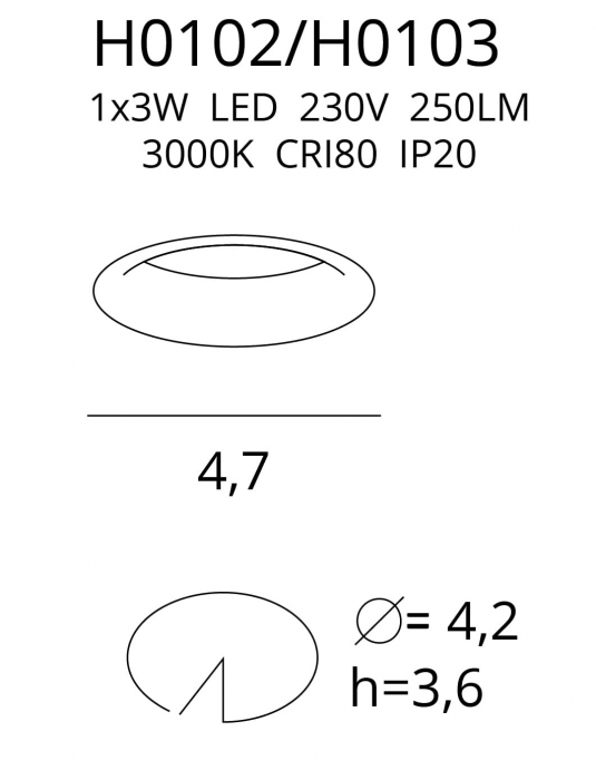 Spot lumina rotund negru/alb LED Atkins Ø5,5 cm orientare fixa, H0103 - Maxlight [3]
