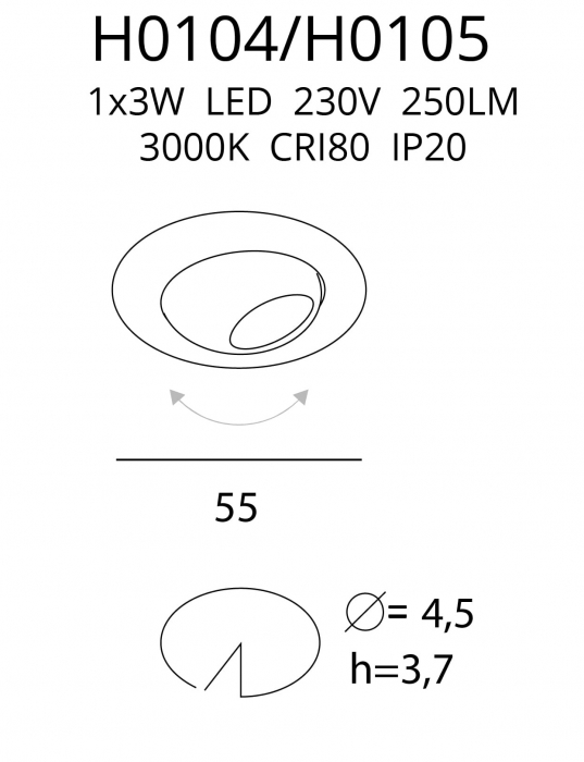 Spot lumina rotund negru/alb LED Atkins Ø5,5 cm orientare reglabila, H0105 - Maxlight [4]