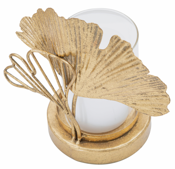 Suport lumanare auriu Ellis 17x10,2x18,2 cm metal si sticla, stil glam [5]