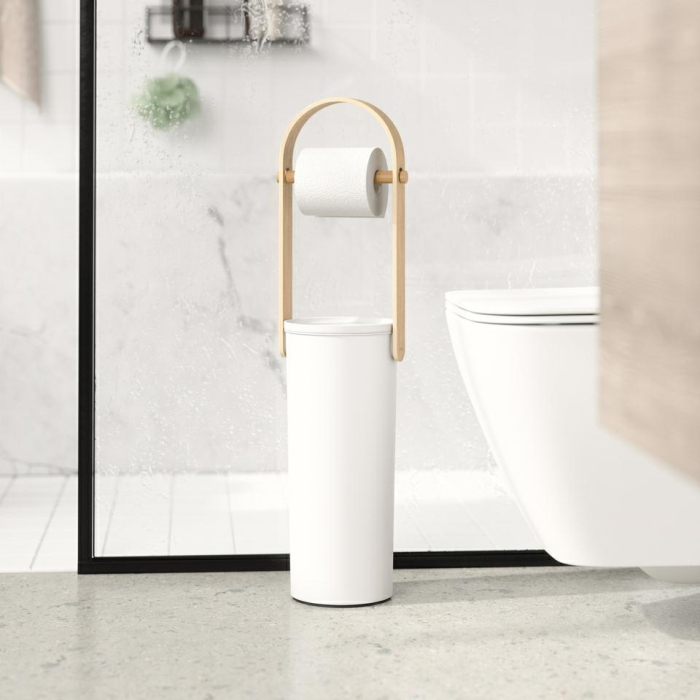 Suport pentru hârtie igienică Bellwood 18x18x68 cm, Lemn și Plastic Alb, Natural - Umbra [10]