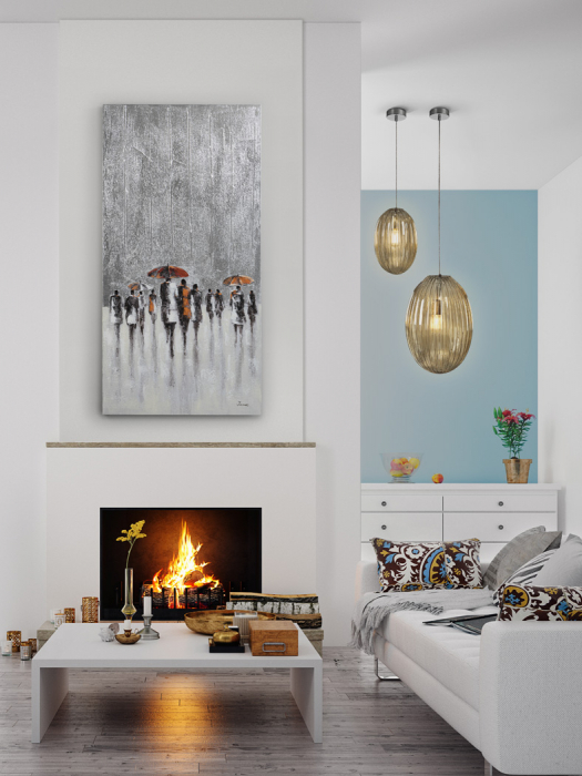 Tablou acrilic canvas inalt Lueve 70x140 cm abstract oameni cu umbrele, 263474 - Schuller [2]