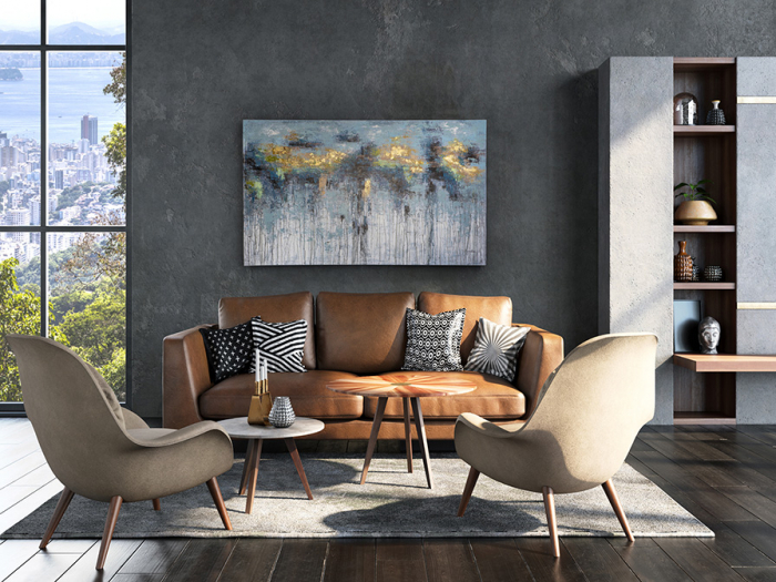 Tablou acrilic abstract Aqua 90x150 cm, albastru cu auriu, 602945 - Schuller [3]