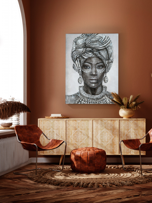 Tablou acrilic canvas alb-negru Tazma 90x120 cm femeie Africa, 207393 - Schuller [2]