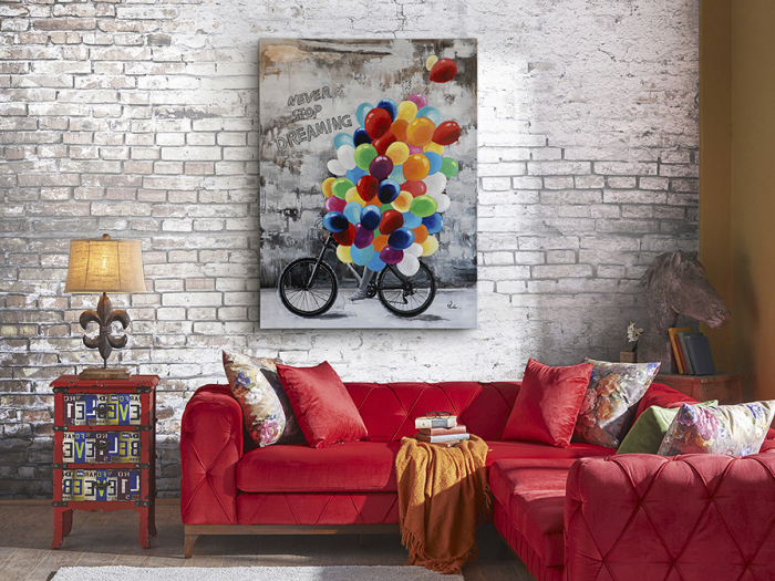 Tablou acrilic canvas Dreaming 90x120 cm alb-negru cu baloane colorate, 432986 - Schuller [3]