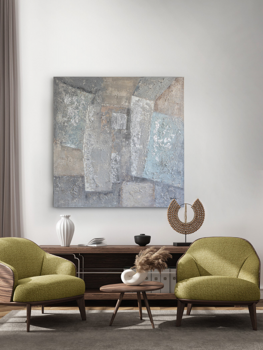 Tablou acrilic canvas Planos 130x130 cm, detalii frunze argintii, 567312 - Schuller [2]