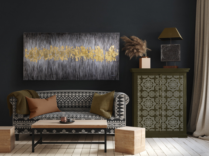 Tablou acrilic canvas Sendero 160x80 cm design abstract gri cu foita aurie, 285179 - Schuller [4]