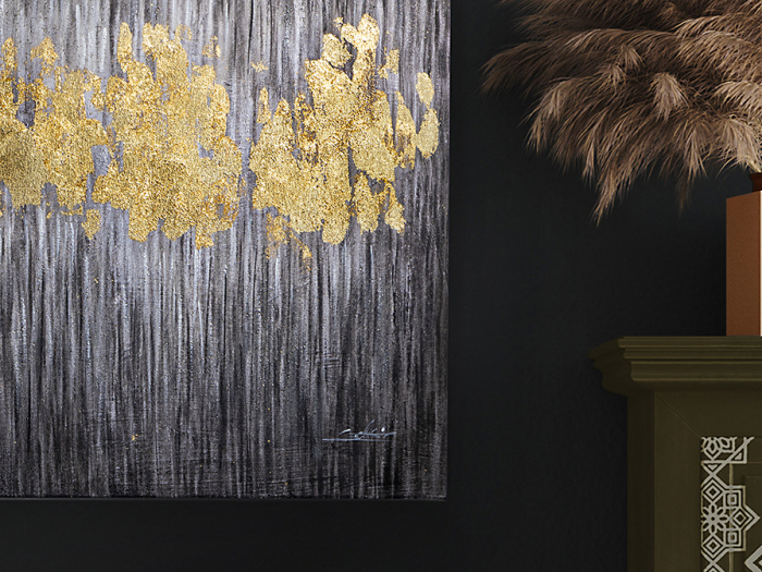 Tablou acrilic canvas Sendero 160x80 cm design abstract gri cu foita aurie, 285179 - Schuller [3]