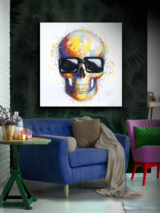 Tablou acrilic Catrina 100x100 cm cu craniu colorat, 531973 - Schuller [2]