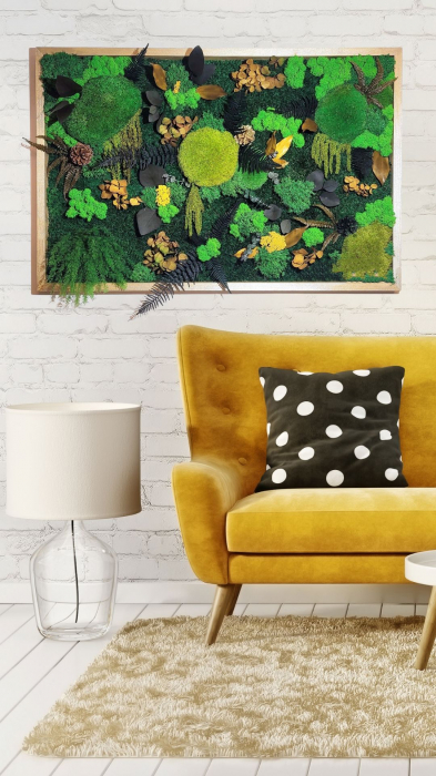 Tablou cu licheni naturali si ferigi „Auriu de toamna”, diverse dimensiuni, TA60AUR_30x60 - Lacraru [4]
