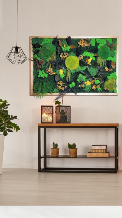 Tablou cu licheni naturali si ferigi „Auriu de toamna”, diverse dimensiuni, TA60AUR_30x60 - Lacraru [5]