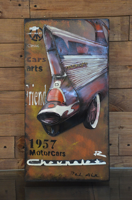 Tablou Decorativ 3D Chevrolet 30x8x57 cm, Tablă Patinat, Rugină Naturală - King Home [4]