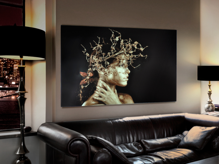 Tablou decorativ print pe sticla securizata Mujer Dorada 150x100 cm femeie negru cu auriu, 748472 - Schuller [2]