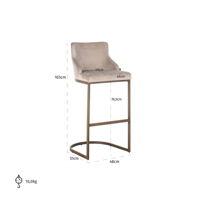 Taburet de bar Bolton Bolton kaki catifea / aur periat ignifugat (FR-Quartz 903 Khaki), S4580 FR KHAKI VELVET - Richmond Interiors [4]