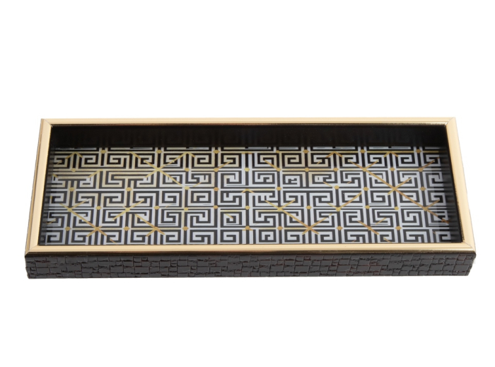 Tava Decorativă Alice 11x3x28 cm, Sticlă Alb și Negru Auriu - SHP [3]