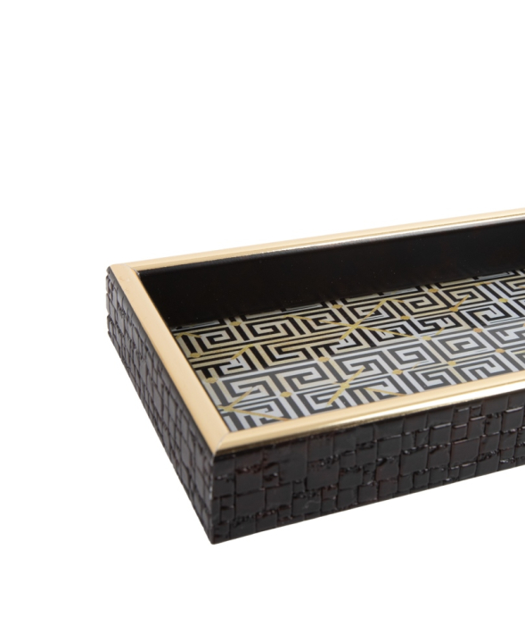 Tava Decorativă Alice 11x3x28 cm, Sticlă Alb și Negru Auriu - SHP [2]