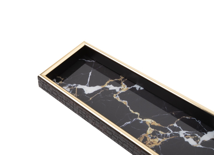 Tavă Decorativă Marble 10,9x27,9x3 cm, Sticlă și Plastic Alb; Auriu; Negru - SHP [4]