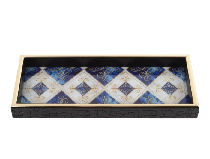 Tavă Decorativă Maroco 10,9x27,9x3 cm, Sticlă și Material Plastic Alb; Albastru - SHP [3]