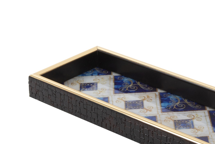 Tavă Decorativă Maroco 10,9x27,9x3 cm, Sticlă și Material Plastic Alb; Albastru - SHP [4]