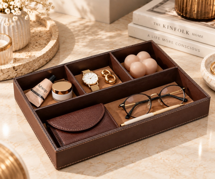 Tava decorativă / organizator Skin 30,4x4,3x20,1 cm, Piele Ecologică Maro Închis - SHP [2]