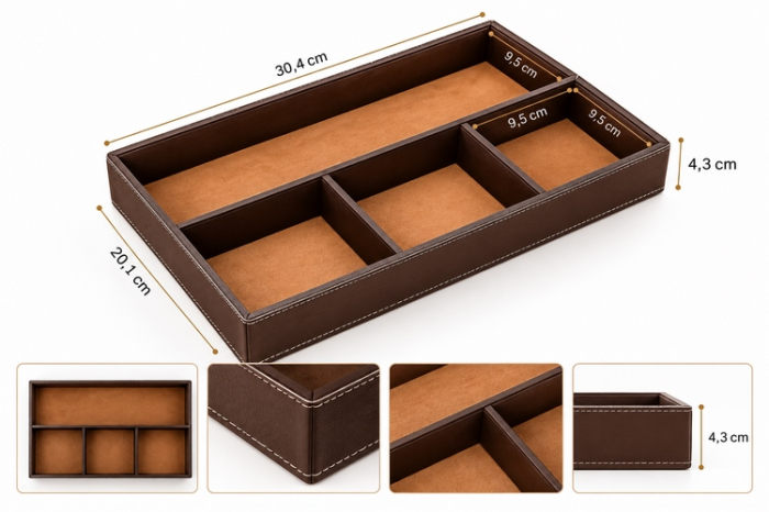Tava decorativă / organizator Skin 30,4x4,3x20,1 cm, Piele Ecologică Maro Închis - SHP [4]