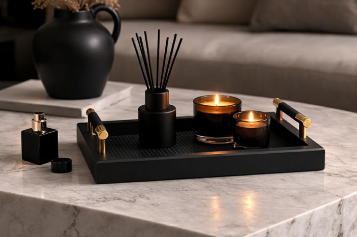 Tavă Decorativă Porto 35,5x21x6,5 cm, MDF și Piele Ecologică Negru - SHP [6]