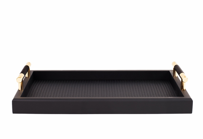 Tavă Decorativă Porto 35,5x21x6,5 cm, MDF și Piele Ecologică Negru - SHP [2]