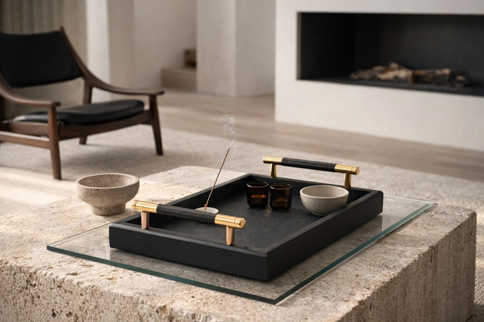 Tavă Decorativă Porto 35,5x21x6,5 cm, MDF și Piele Ecologică Negru - SHP [4]