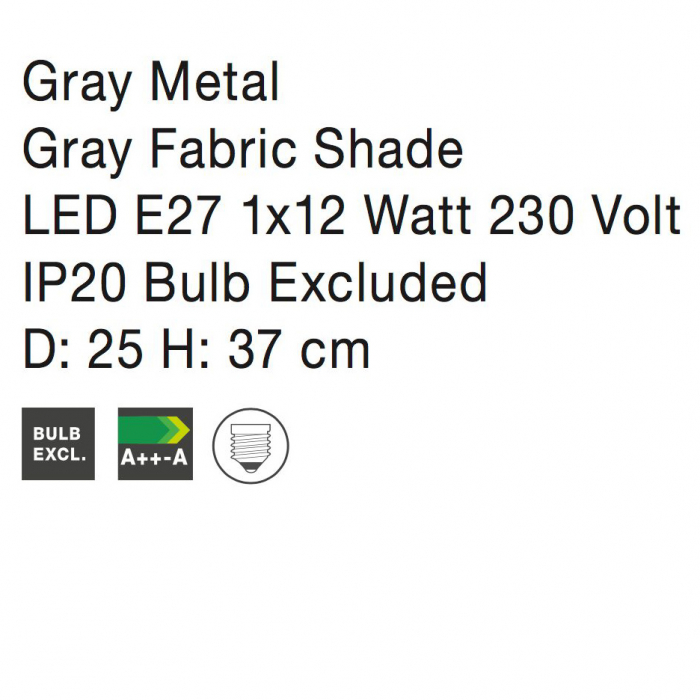 Veioza alba/gri rotunda Rocsa, baza metal, abajur textil, 8807002 - Novaluce [2]