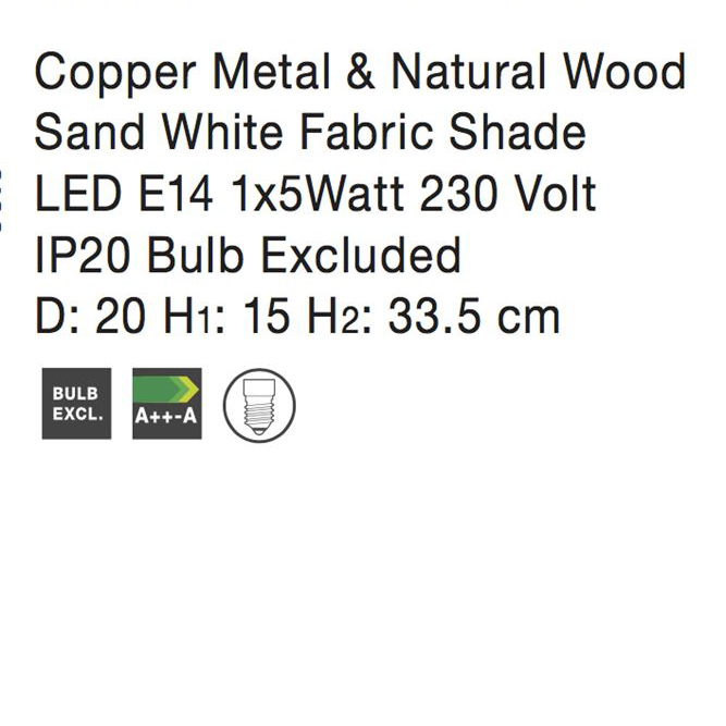 Veioza argintie/cupru/aurie Ponse baza din metal si lemn, abajur textil, 7605168 - Novaluce [11]
