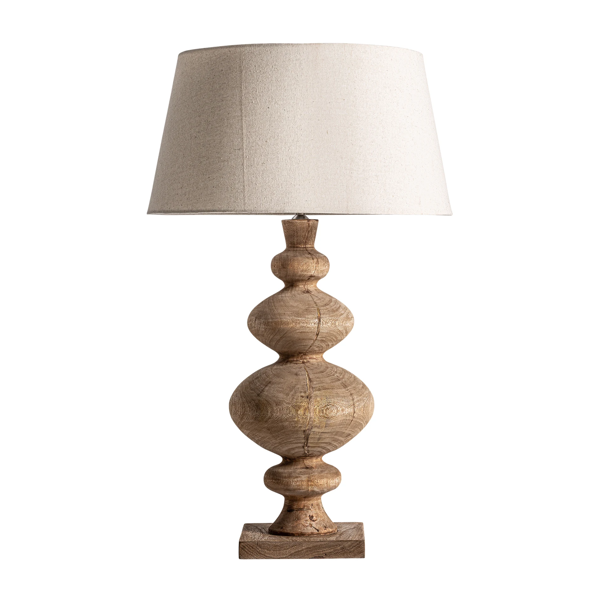 Veioza din Bumbac, Fier si Lemn de Mango, Maro, 50x50x79 cm, Stil Colonial - VicalHome 34481 [2]