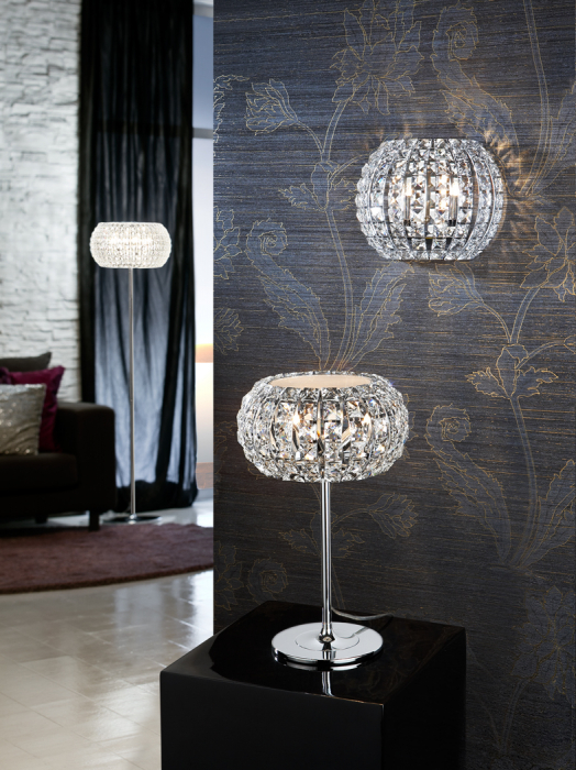 Veioza lux rotunda Jasmi cristale patrate transparente, Ø 24 cm, baza metal, 508424 - Schuller [3]