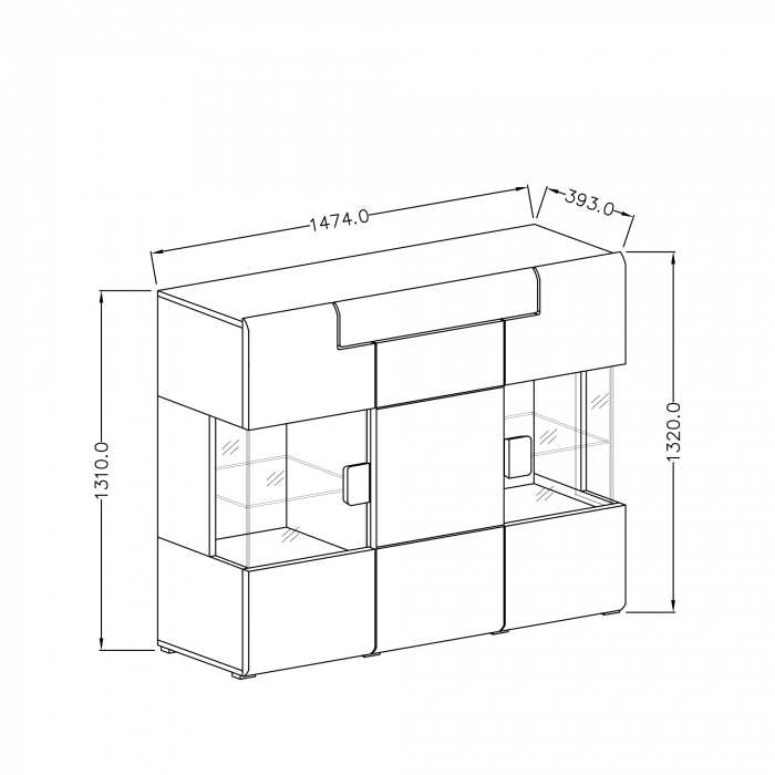 Vitrina living alba Vinson, iluminare LED si sticla, MDF alb lucios, 147x132x39 cm [4]