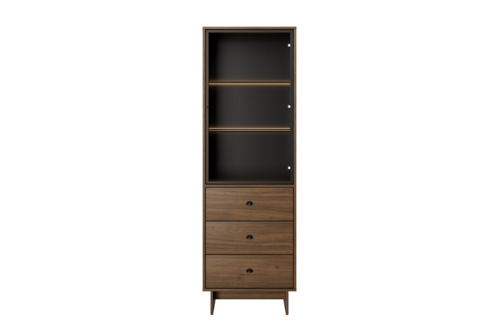 Vitrina Yori Villa 52.6 cm, cu 1 Ușă și 3 Sertare, Nuc Villa - COMAD [2]