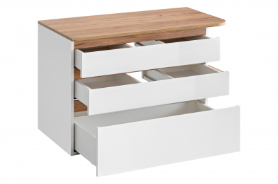 Set lavoar + masca suspendata baie 90 cm, MDF lucios alb/stejar, Platinium, COMAD [2]