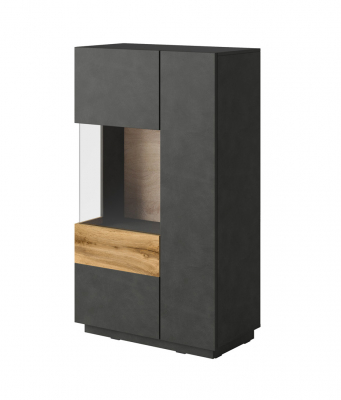 Dulapuri living - Vitrina living neagra Arya 80x140 cm, negru mat/stejar wotan