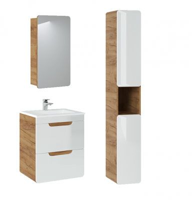Seturi mobilier baie - Set baie Aruba 50 cm, MDF alb lucios, stejar auriu