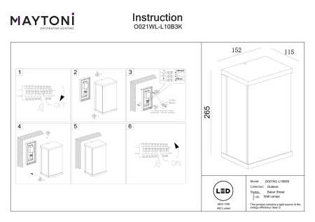 Aplică de exterior Baker Street, Aluminiu Negru, 10W, MAYTONI O021WL-L10B3K [4]