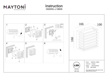 Aplică de exterior Downing Street, Aluminiu Negru, 10W, MAYTONI O020WL-L10B3K [3]