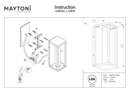Aplică de exterior Expo, Aluminiu Negru, 12W, MAYTONI O480WL-L12B3K [3]