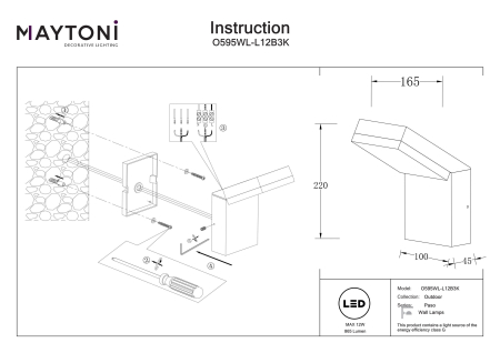 Aplică de exterior Paso, Aluminiu Negru, 12W, MAYTONI O595WL-L12B3K [4]