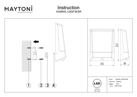 Aplică de exterior Row, Aluminiu și plastic Grafit, 9W, MAYTONI O448WL-L9GF3KSR [4]