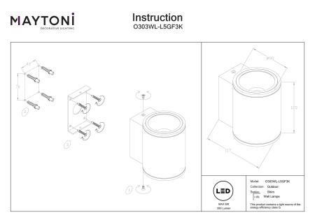 Aplică de exterior Shim, Metal și sticlă Grafit, 5W, MAYTONI O303WL-L5GF3K [4]