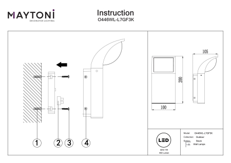 Aplică de exterior Stock, Aluminiu și plastic Grafit, 7W, MAYTONI O446WL-L7GF3K [4]
