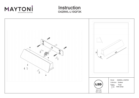 Aplică de exterior Trupp, Aluminiu Grafit, 10W, MAYTONI O429WL-L10GF3K [4]