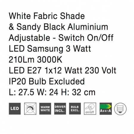 Aplica de perete alb-negru Eduaro, baza metalica, abajur textil, cu LED ajustabil, 9919151 - Novaluce [8]